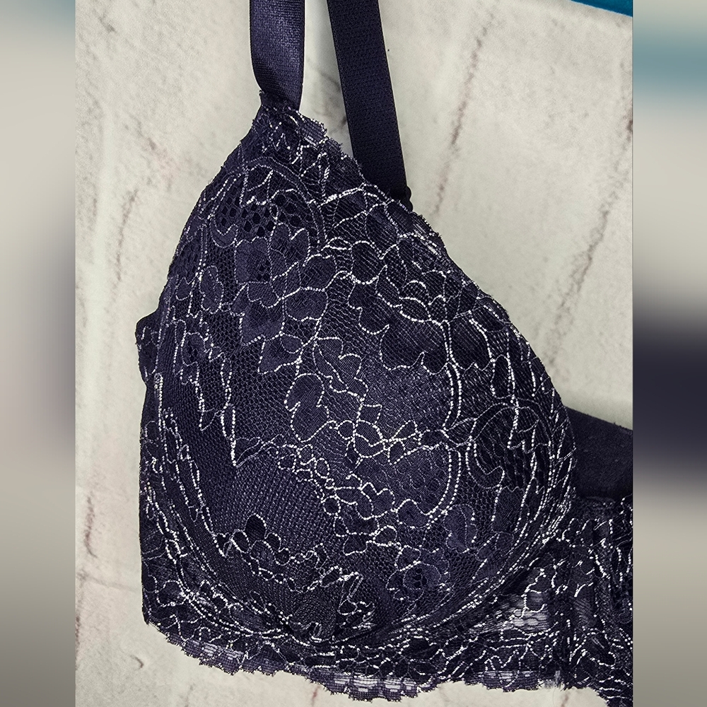 Elegant Blue Push-up Lace Bra - Picture 5 of 5
